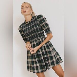 Emmett Plaid Smocked Mini Dress from Bohme